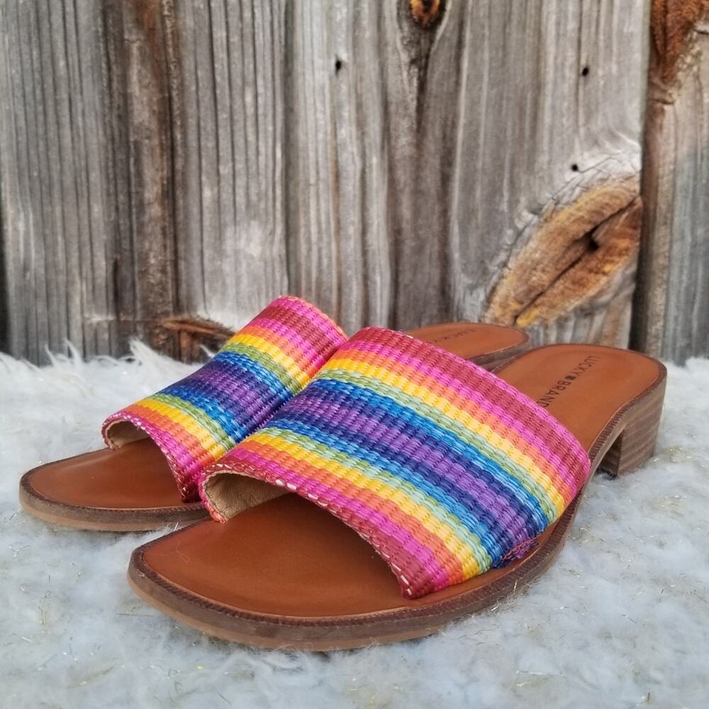 Striped Sandals Size 8.5 Lucky Brand Frijana Slide Rainbow Multicolor Mule - Picture 2 of 11